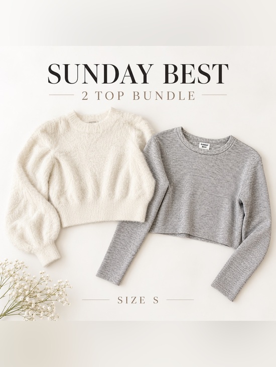 Sunday Best Tops - SUNDAY BEST Aritzia 2 Pc Crop Top Bundle Size Small Fuzzy Sweater Waffle Knit